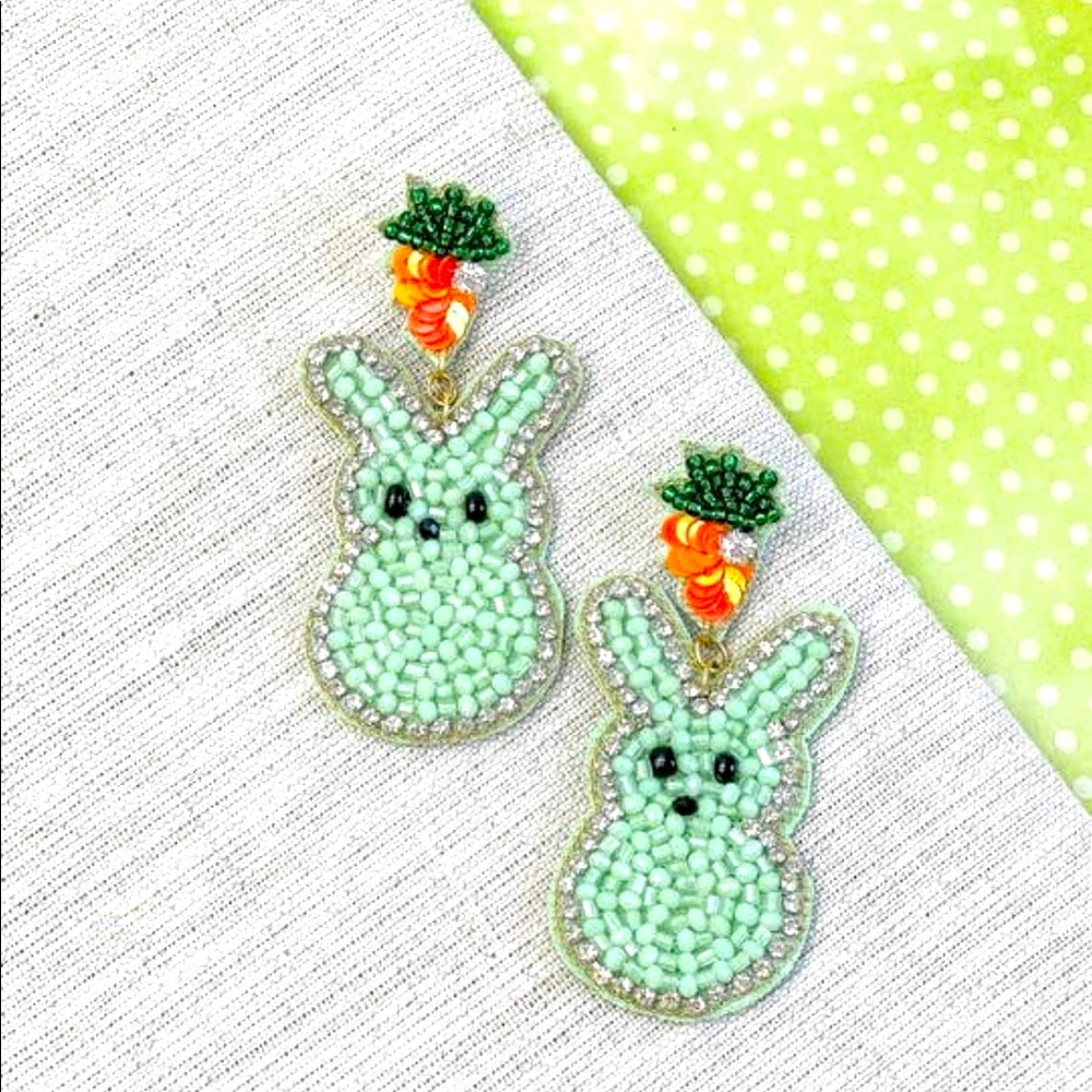 Seed Bead Bunny Dangle Earrings Easter Earrings